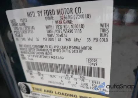 2014 Ford F-150 Lariat из США, поврежденный, VIN 1FTFW1ET6EFA54439